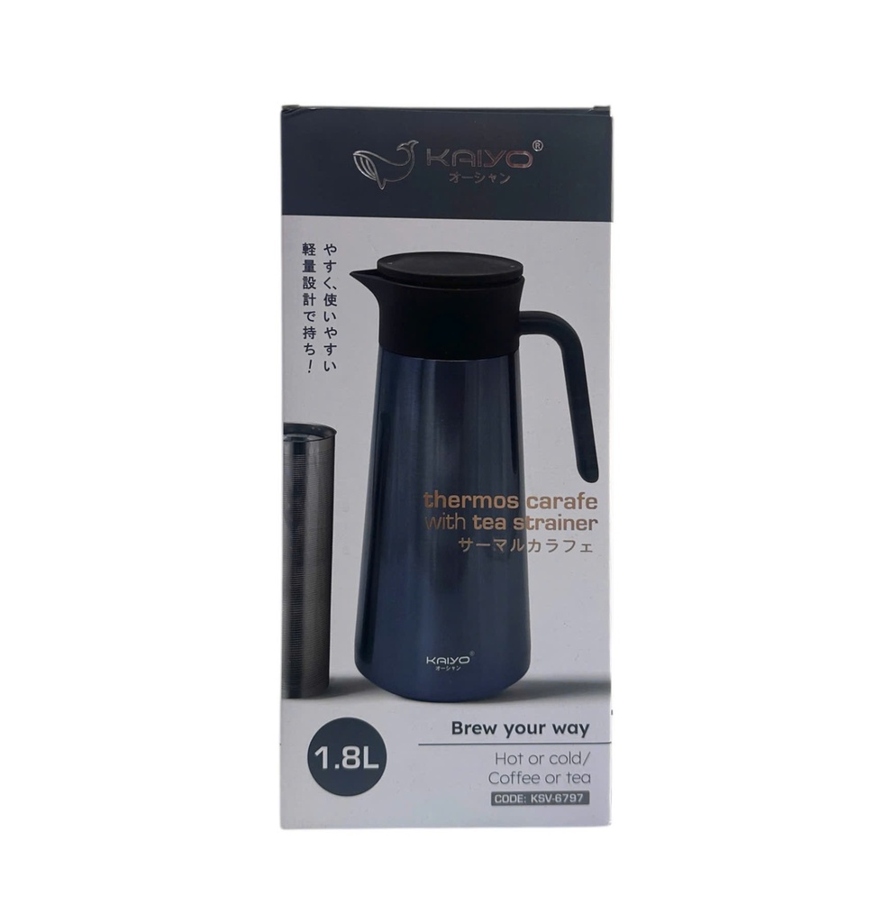 Bình Giữ Nhiệt Inox 304 Có Lưới Lọc Trà Kaiyo, Dung Tích 1L8, Màu Ghi