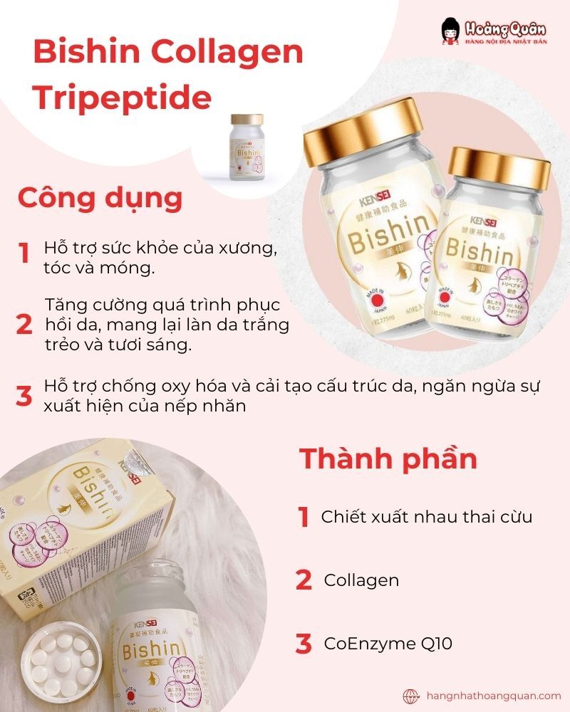 Viên uống Collagen trắng da Bishin Collagen Tripeptide Nhật