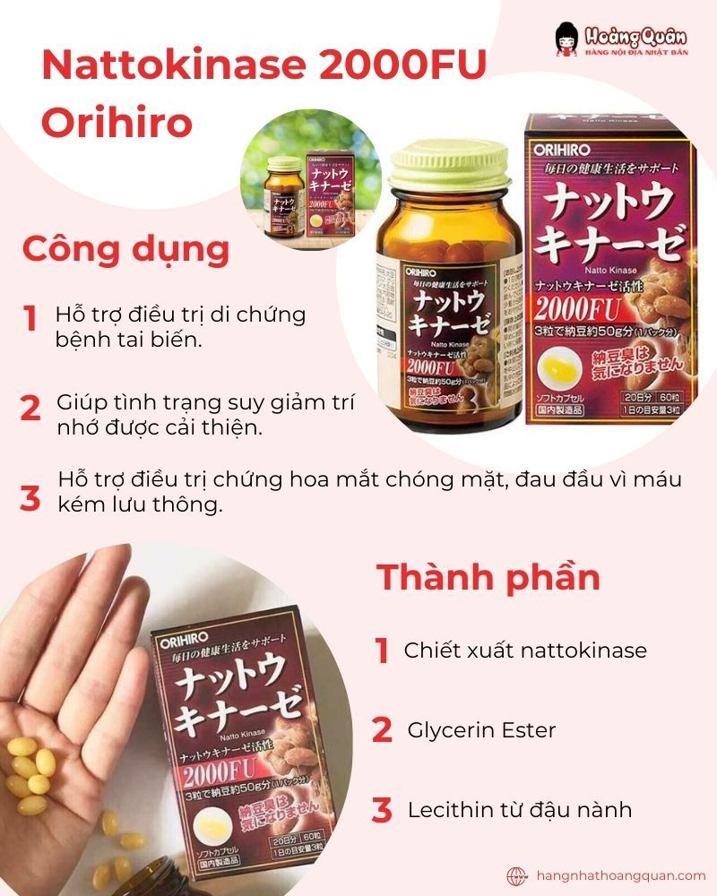 Viên uống bổ não Nhật Nattokinase 2000FU Orihiro