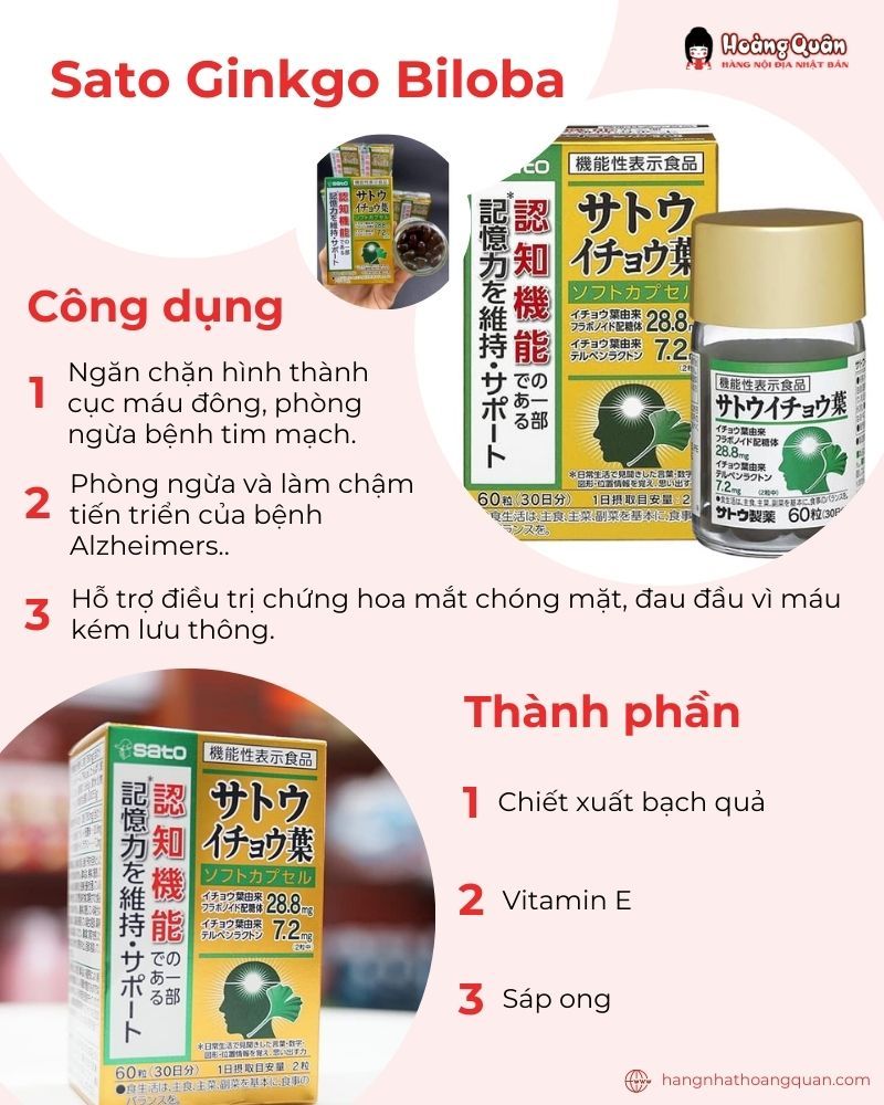 Thuốc bổ não Nhật Sato Ginkgo Biloba