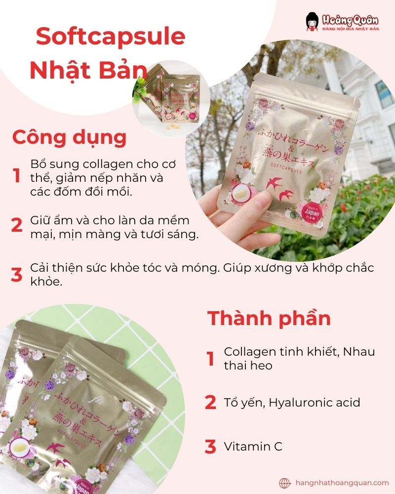 Viên uống dưỡng trắng collagen tươi và nhau thai Soft Capsule Nhật Bản