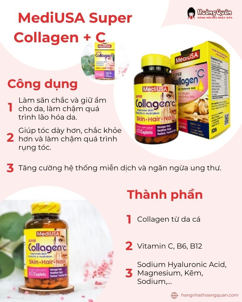 Viên uống Collagen MediUSA Super Collagen + C