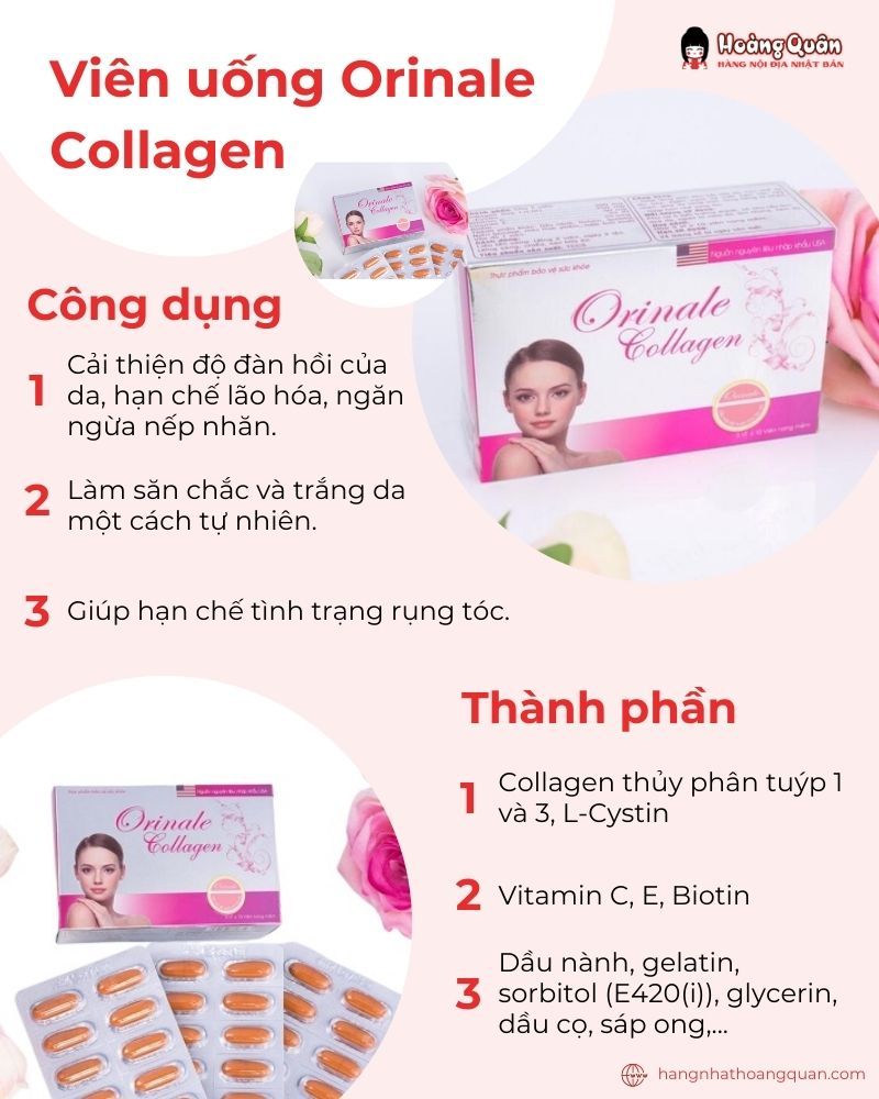 Viên uống Orinale Collagen bổ sung dưỡng chất giúp da