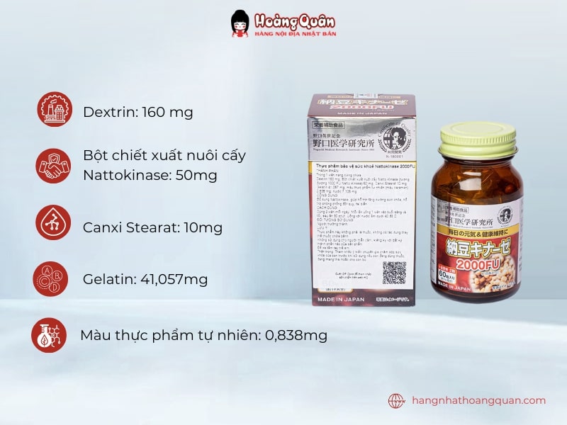 Thành phần chứa trong một viên nang Natto Noguchi 2000FU