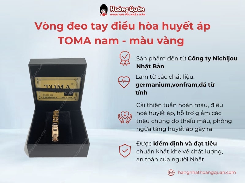 Vòng đeo tay điều hòa huyết áp TOMA nam - màu vàng rất hữu hiệu để kiểm soát cường độ máu tác động lên thành mạch