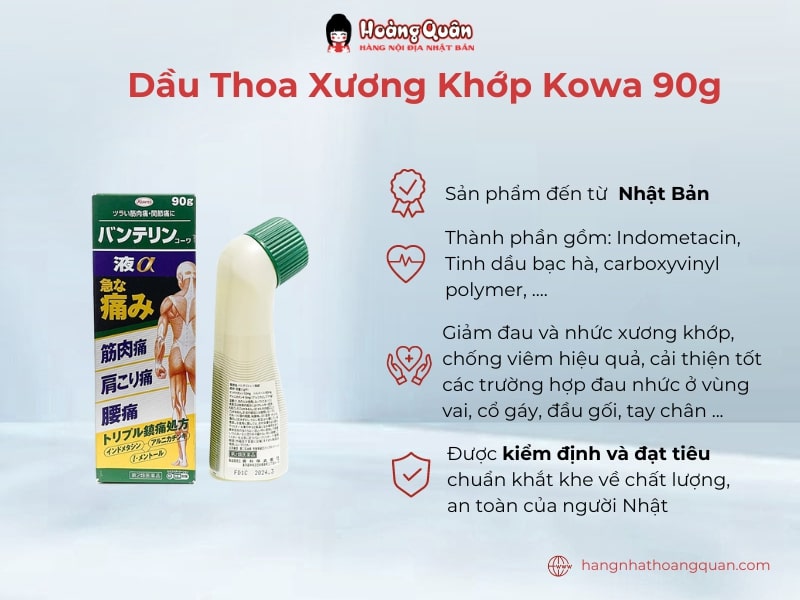 Dầu thoa xương khớp Kowa 90g với công thức an toàn, không gây hại cho sức khỏe