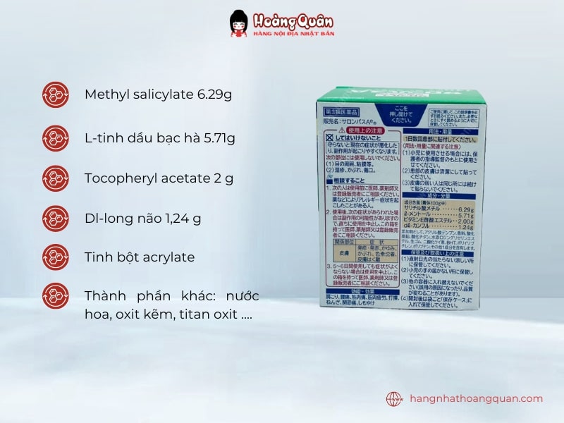 Thành phần Miếng dán Salonpas Hisamitsu