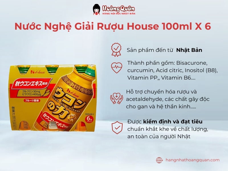 Nước nghệ giải rượu House 100ml x 6 được dùng phổ biến trên thị trường nội địa Nhật Bản