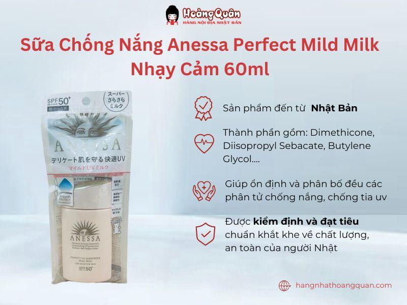 Sữa chống nắng Anessa Perfect Mild Milk nhạy cảm 60ml (cam)