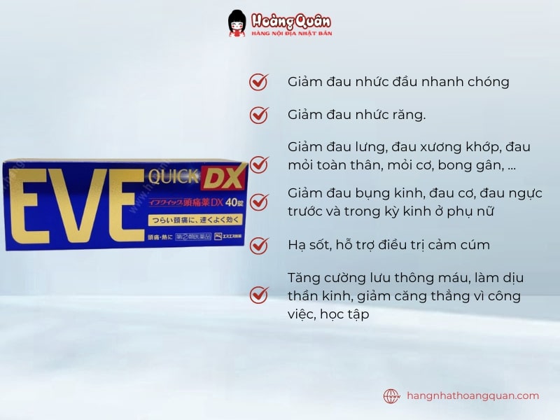 Viên uống giảm đau hạ sốt EVE Quick DX Vàng 40 viên