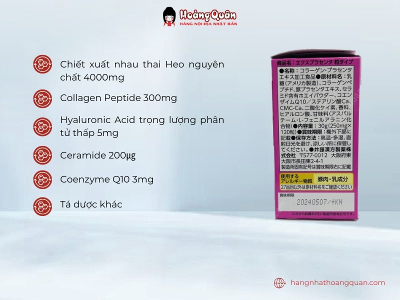 Viên uống nhau thai cừu Itoh EX Placenta 120 viên chiết xuất từ nhau thai Heo nguyên chất 4000mg