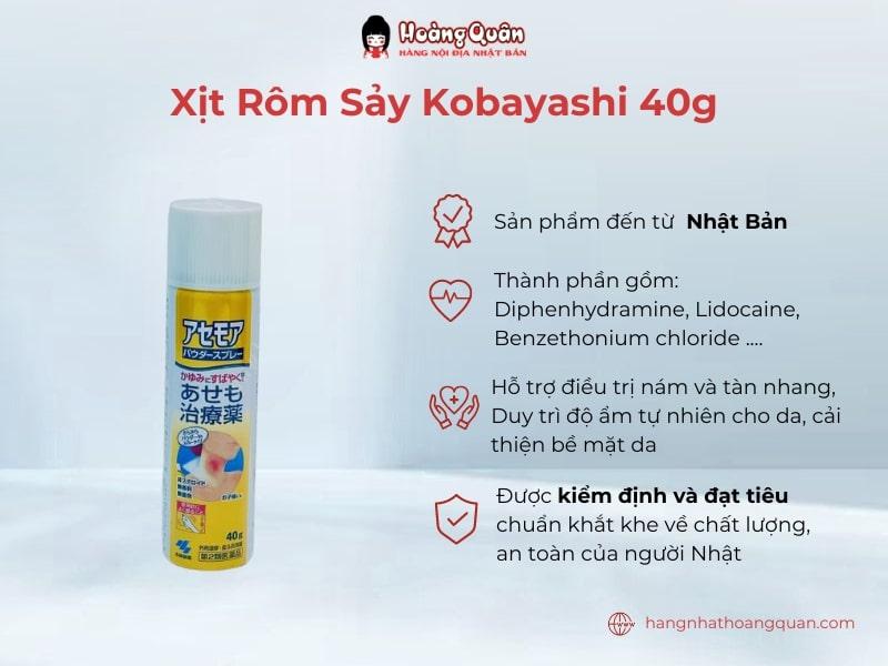 Xịt rôm sảy Kobayashi 40g chứa nhiều thành phần lành tính, an toàn