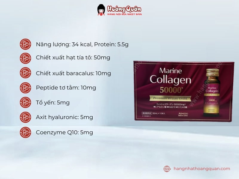 Nước uống collagen Marine 50000 Premium Beauty thủy phân chiết xuất từ cá biển cùng nhiều thành phần tốt cho da khác