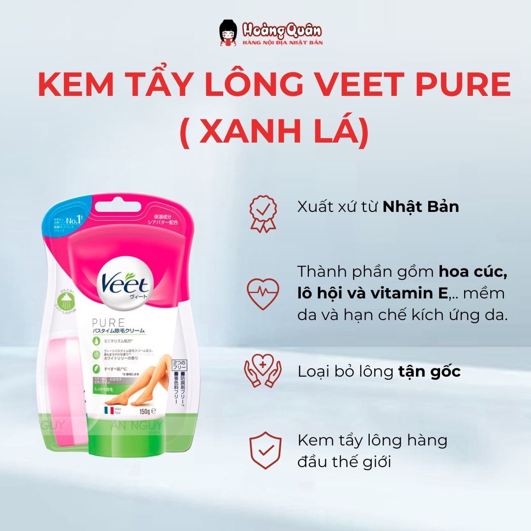 Kem Tẩy Lông Veet Pure 150g (Xanh Lá)