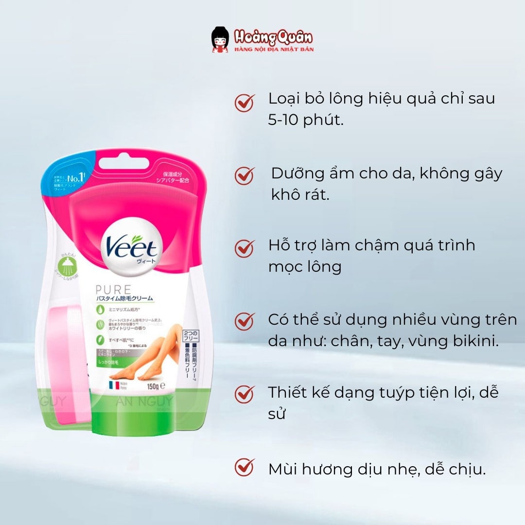 Công dụng Kem Tẩy Lông Veet Pure 150g (Xanh Lá)