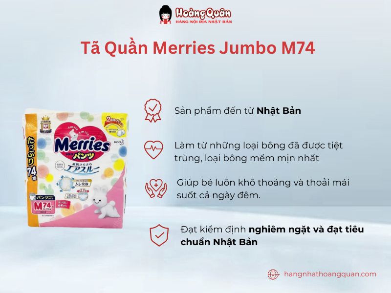 Tã quần Merries Jumbo M74 được nhiều mẹ tin dùng