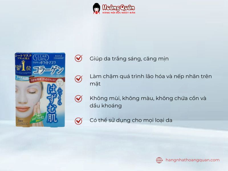 Mặt Nạ Trắng Da Kosé Clear Turn 5M bảo vệ sức sống thanh xuân cho làn da