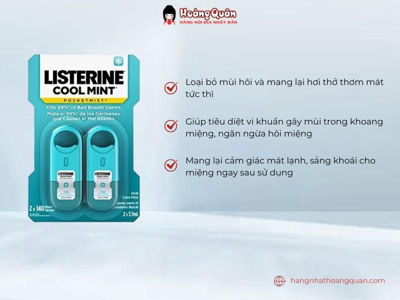 Công dụng Xịt thơm miệng Listerine Cool Mint Pocketmist