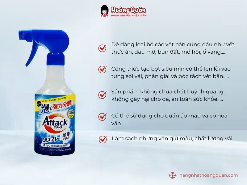 Công dụng chai xịt tẩy quần áo cao cấp KAO 300ml