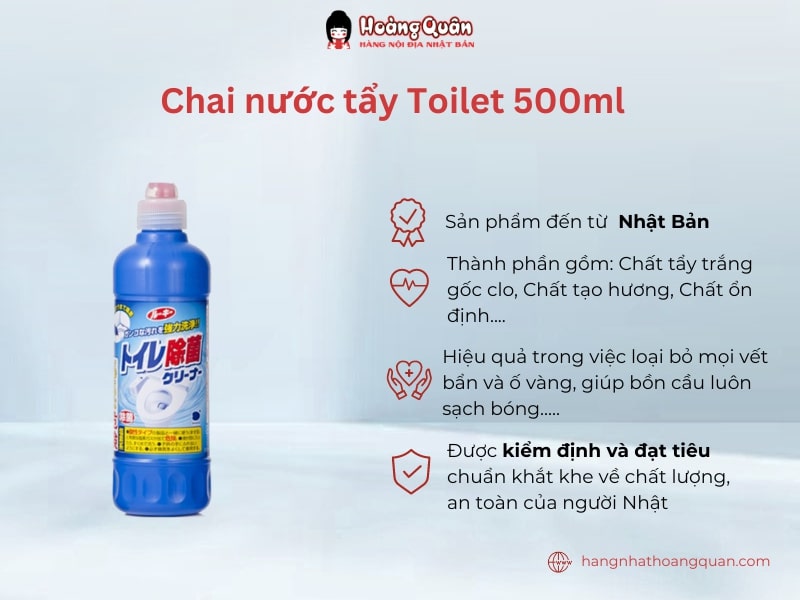 Chai nước tẩy Toilet 500ml với công thức tẩy cực mạnh và đậm đặc hơn