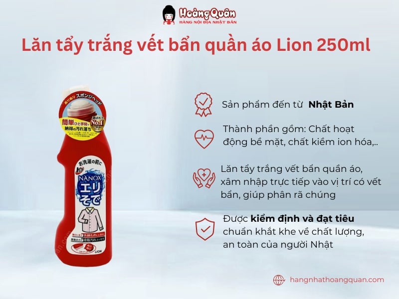 Lăn tẩy trắng vết bẩn quần áo Lion