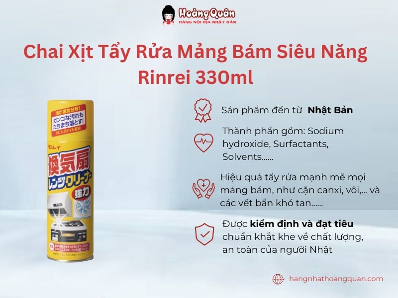 Chai xịt tẩy rửa mảng bám siêu năng Rinrei 330ml