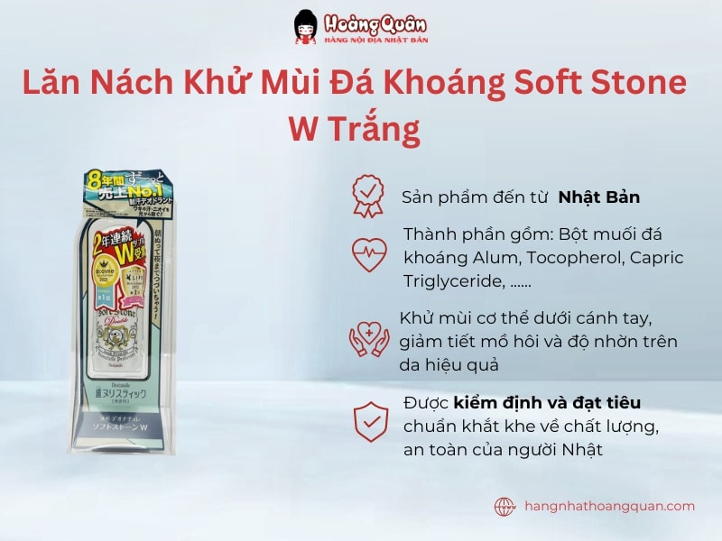 Lăn nách khử mùi đá khoáng Soft Stone W Trắng