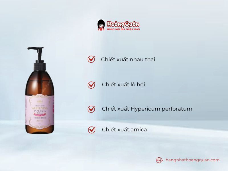 Lotion Whitening Placenta Aishodo 480ml chứa thành phần thiên nhiên