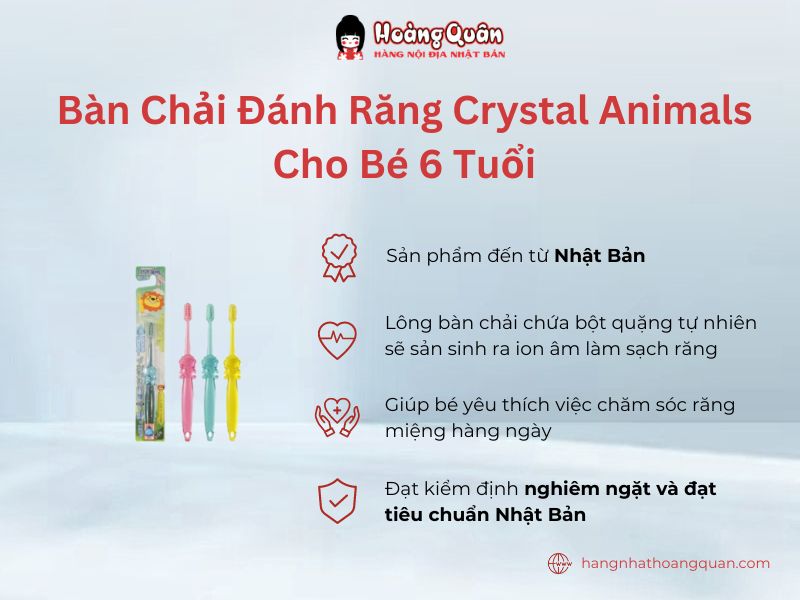 Bàn Chải Đánh Răng Crystal Animals Cho Bé 6 Tuổi không cần dùng kem đánh răng