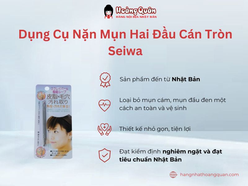 Dụng Cụ Nặn Mụn Hai Đầu Cán Tròn Seiwa là dụng cụ chăm sóc da không thể thiếu