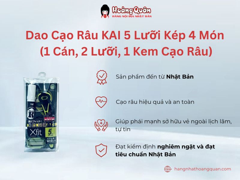 Dao Cạo Râu KAI 5 Lưỡi Kép 4 Món - người bạn không thể thiếu với phái mạnh