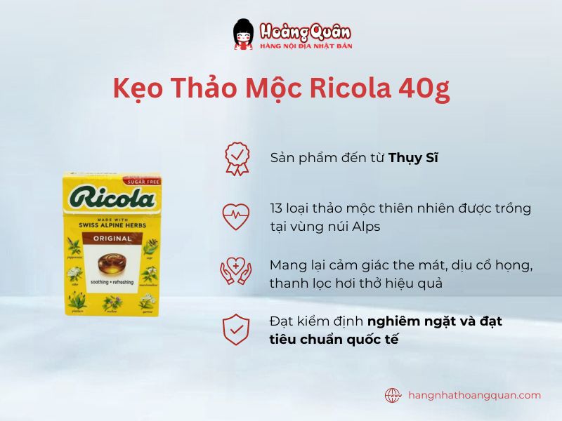 Kẹo Thảo Mộc Ricola 40g là viên kẹo ngậm chữa ho cực hiệu quả