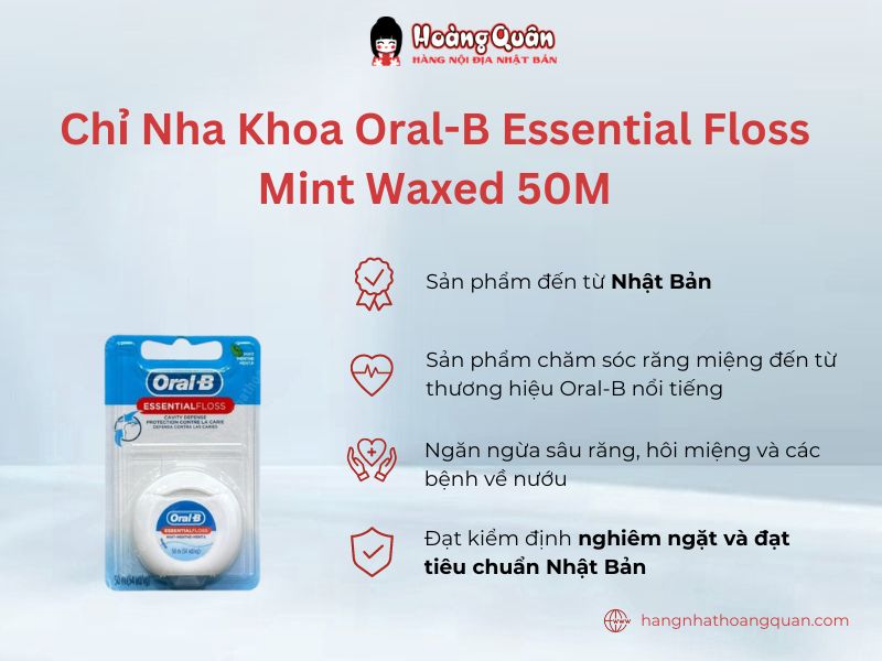 Chỉ Nha Khoa Oral-B Essential Floss Mint Waxed 50M uy tín, chất lượng