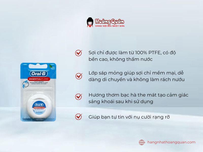 Chỉ Nha Khoa Oral-B Essential Floss Mint Waxed 50M lấy sạch mảng bám