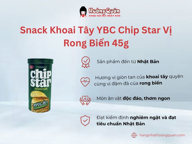 Snack Khoai Tây YBC Chip Star Vị Rong Biển 45g đậm đà khó cưỡng