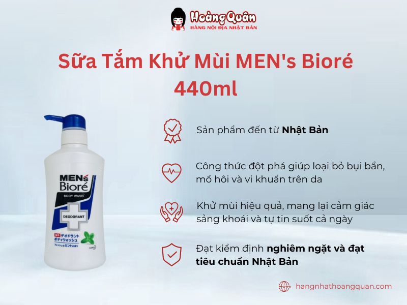 Sữa Tắm Khử Mùi MEN's Bioré 440ml dành cho nam giới