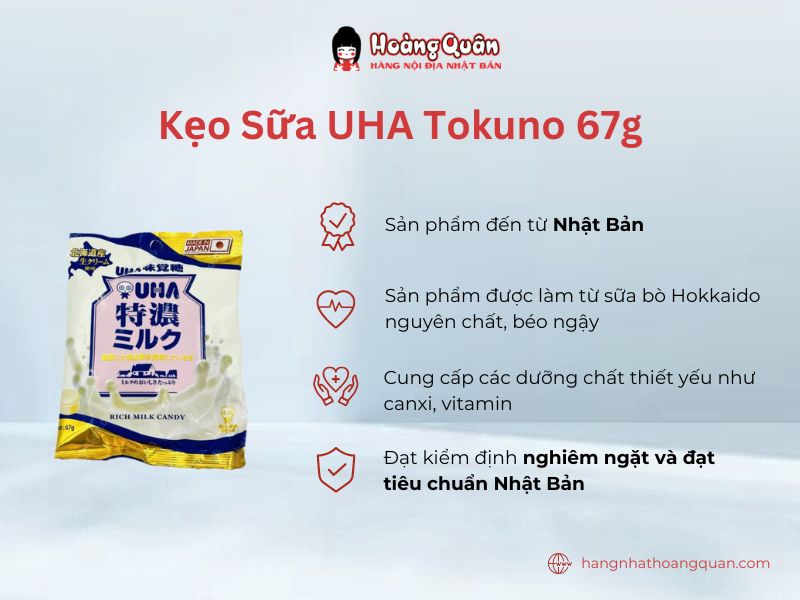 Kẹo Sữa UHA Tokuno 67g làm từ sữa bò nguyên chất