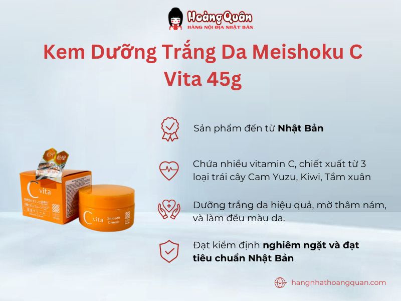 Kem Dưỡng Trắng Da Meishoku C Vita 45g chứa nhiều vitamin C