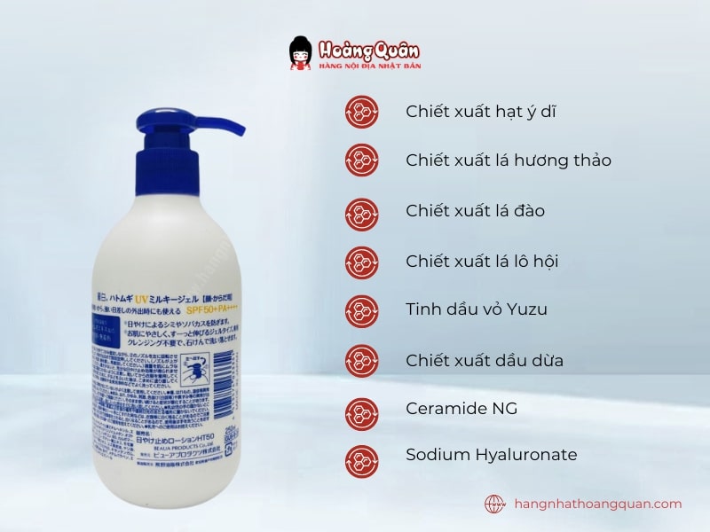 Thành phần Sữa dưỡng thể chống nẵng Hatomugi SPF 50+