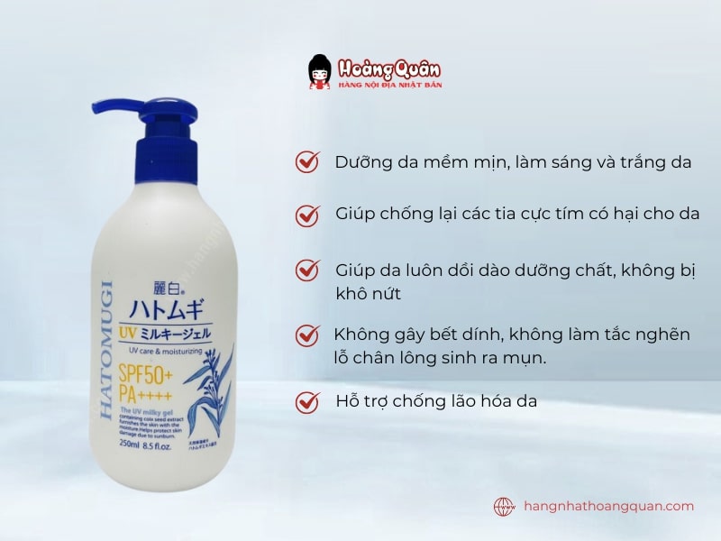 Công dụng Thành phần Sữa dưỡng thể chống nẵng Hatomugi SPF 50+