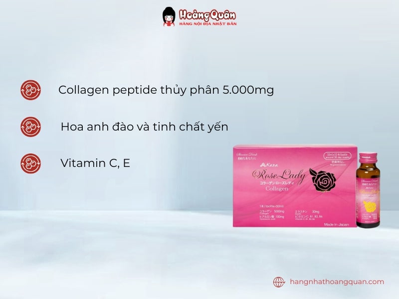 Thành phần nước uống bổ sung Collagen Rose Lady 5.000mg