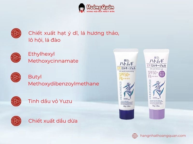 Thành phần Kem chống nắng Hatomugi SPF50+ PA++++