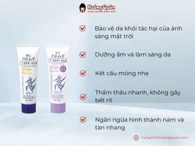 Công dụng Kem chống nắng Hatomugi SPF50+ PA++++