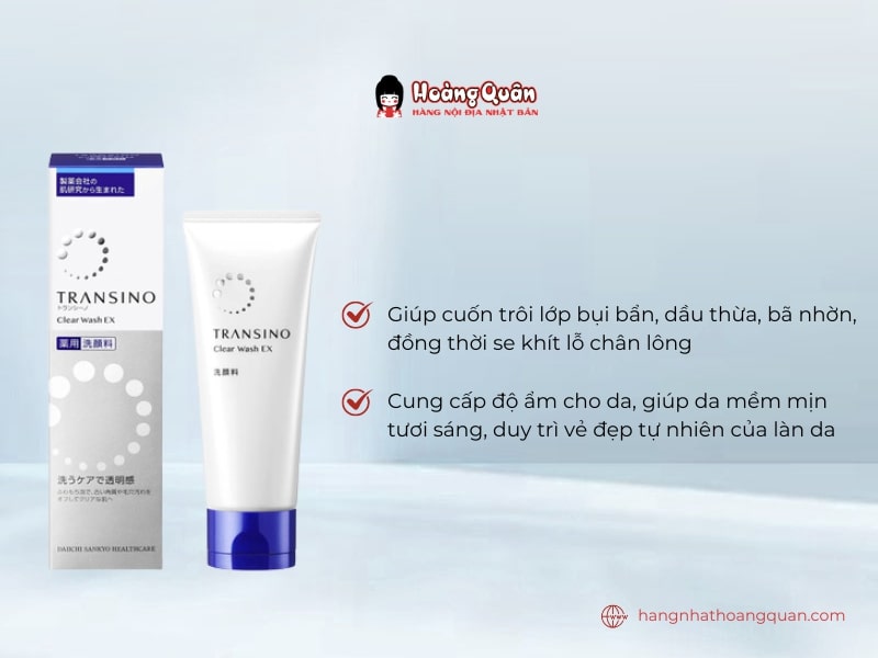 Công dụng của Sữa Rửa Mặt Trắng Da Transino Clear Wash 100g