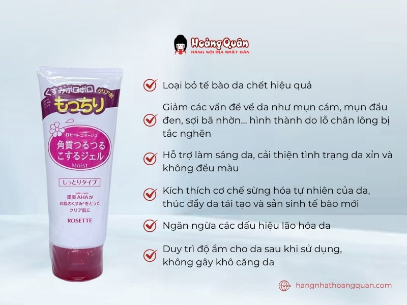 Công dụng Gel Tẩy Tế Bào Chết Rosette Gommage Moist 120g Đỏ