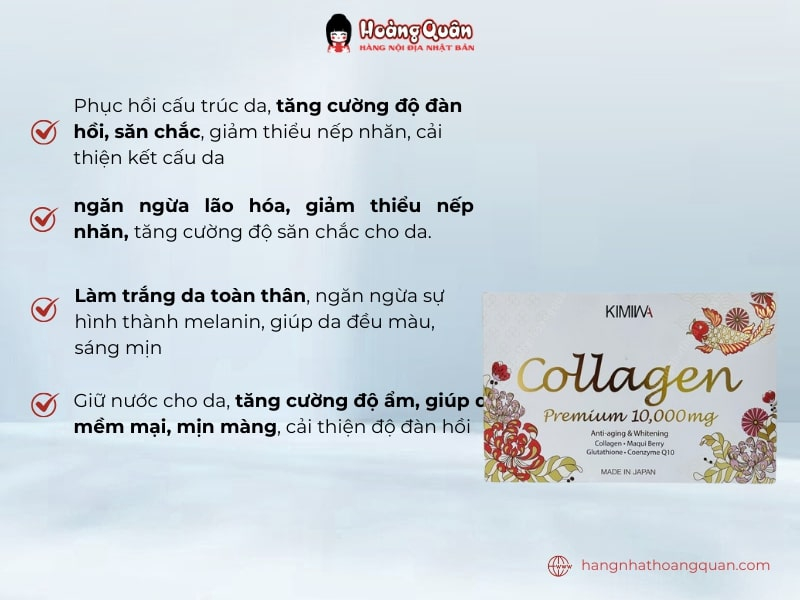 tác dụng Nước Uống Collagen Kimiwa Premium 10,000mg 10 lọ x 50ml