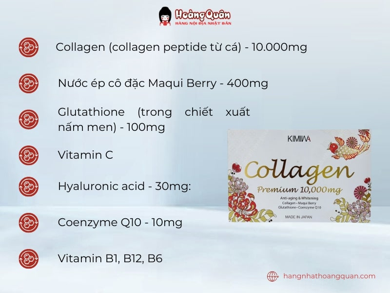 thành phần Nước Uống Collagen Kimiwa Premium 10,000mg 10 lọ x 50ml