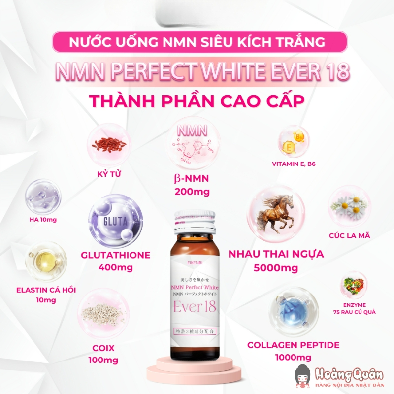 công dụng Nước Uống Trắng Da Eikenbi NMN Perfect White Ever 18 (10Cx30ml)