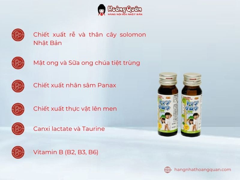 thành phần Siro Hỗ Trợ Tăng Chiều Cao Cho Trẻ Top Grow Jpanwell (10 Chai)
