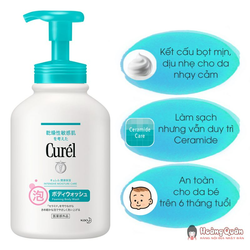 Sữa tắm toàn thân CURÉL cấp ẩm chuyên sâu dạng bọt 480ml